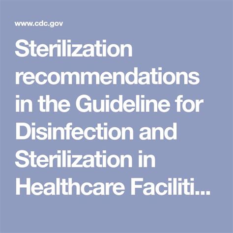 Recommendations for Disinfection and Sterilization in Healthcare 